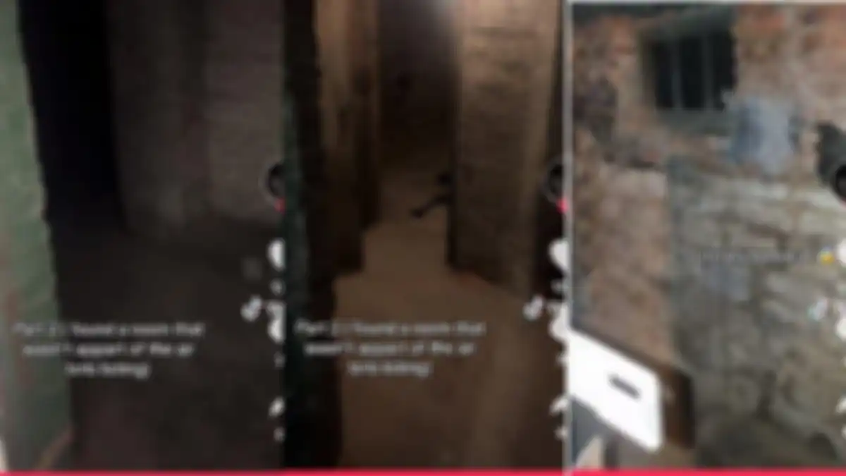 Di antara barang-barang tersebut adalah pintu kayu dengan kunci dan rantai di tanah, dan pintu lainnya berada lebih jauh ke bawah gedung.