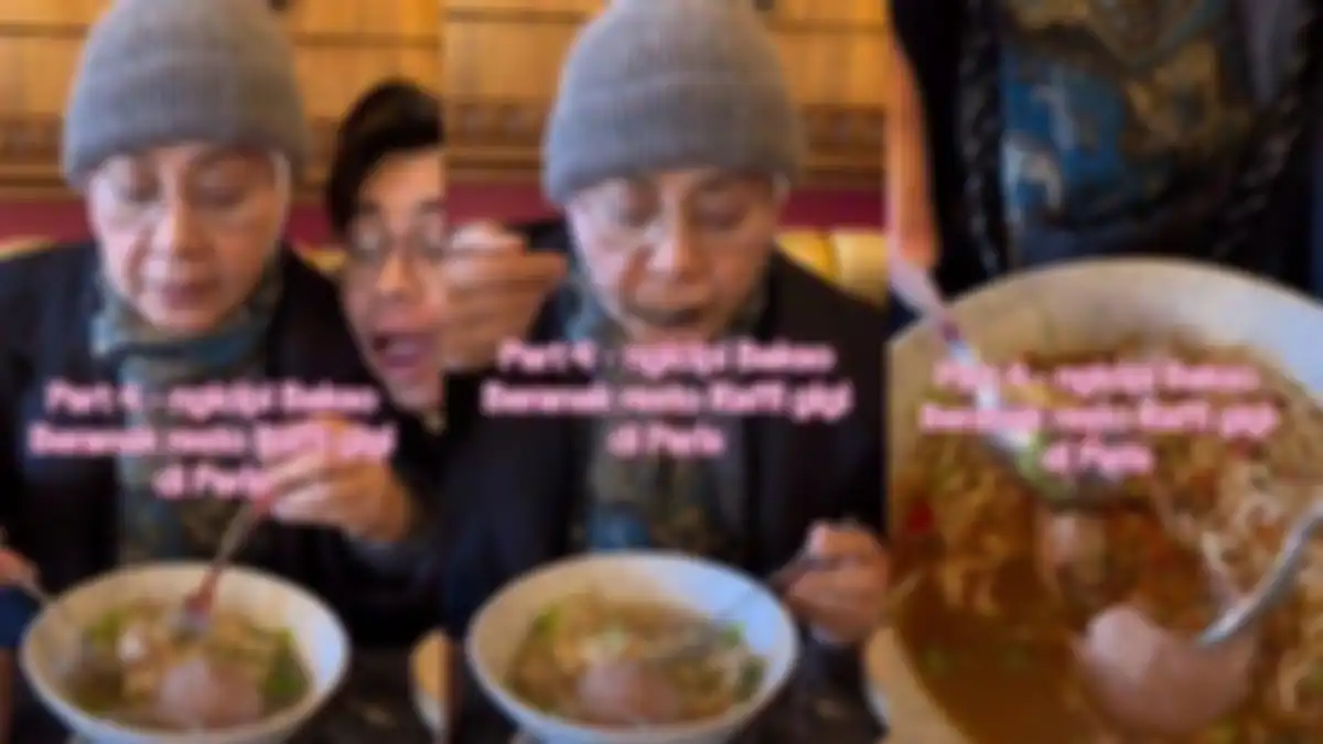 Wanita asal Indonesia cicipi bakso beranak di restoran Le Nusa milik Raffi Ahmad dan Nagita Slavina di Paris 