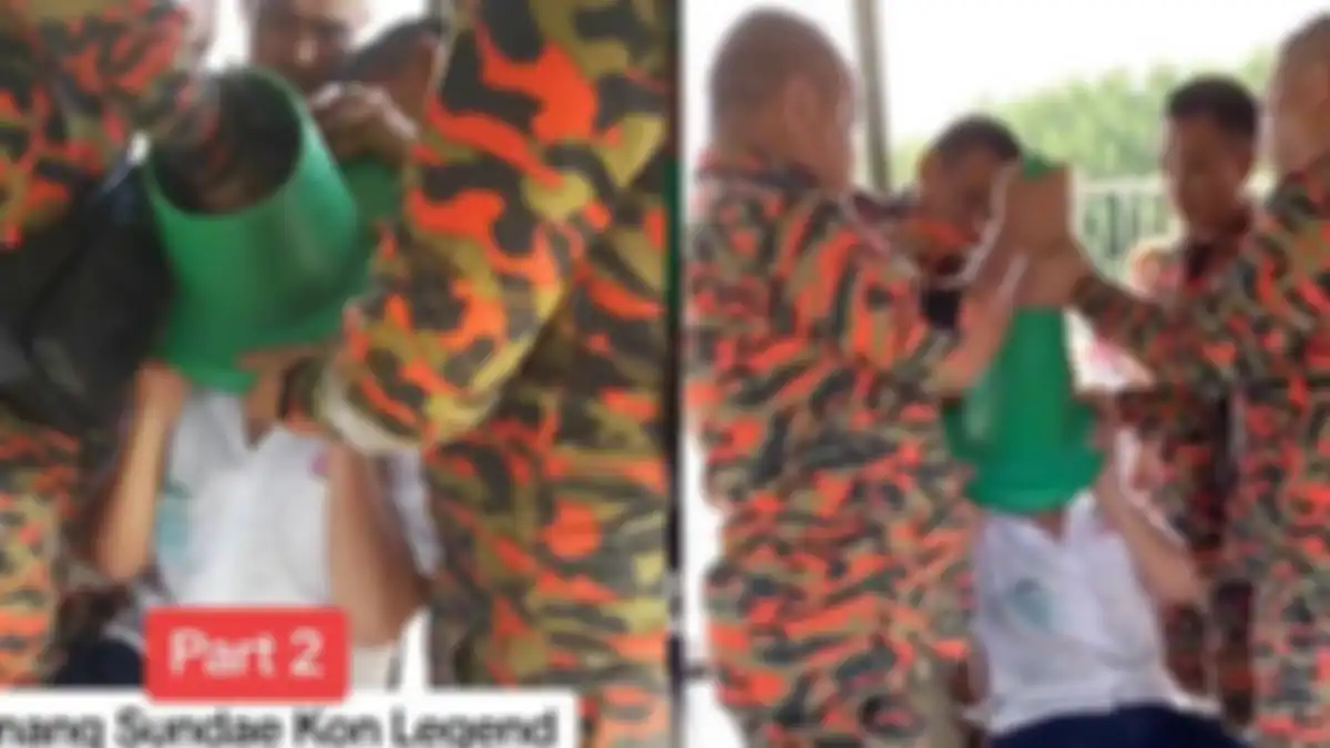 Petugas damkar berusaha lepaskan kerucut dari kepala bocah SD.TikTok 