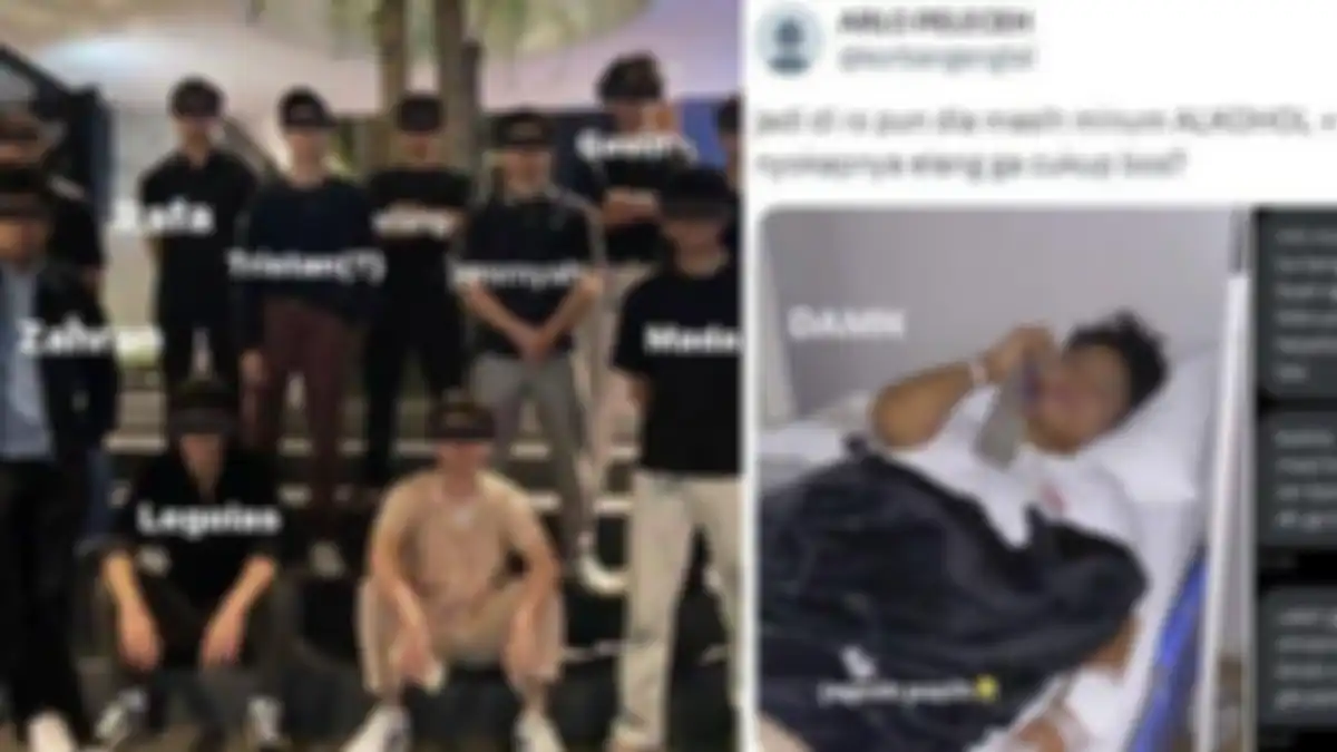 Viral foto Arlo korban bully Binus senyum peluk botol alkohol di ranjang rumah sakit, sindir Vincent Rompies. 