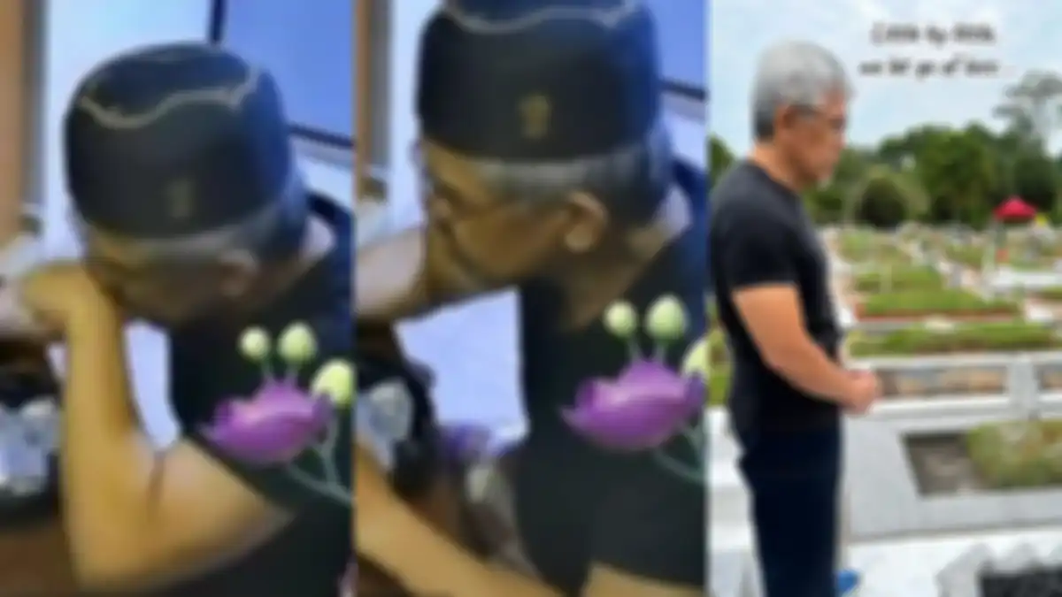 Rekaman CCTV seorang ayah menangis saat makan sahur sendirian. Si anak lantas ajak ziarah ke makam almarhumah.