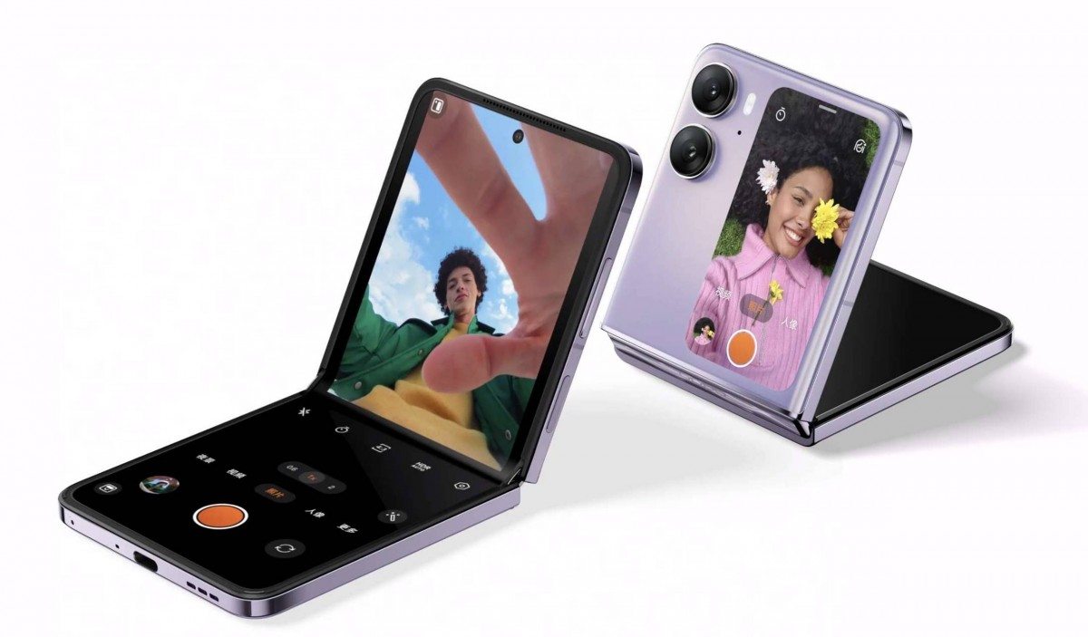 Tampilan desain depan dan belakang Oppo Find N2 Flip. 