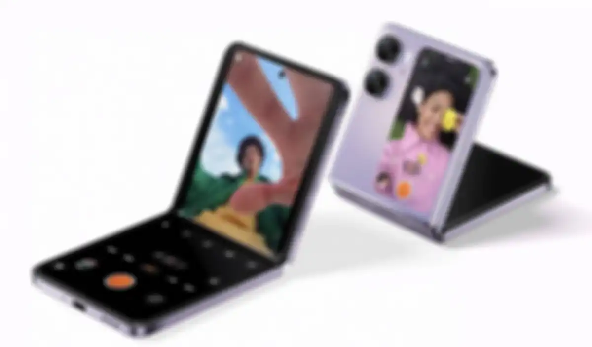 Tampilan desain depan dan belakang Oppo Find N2 Flip. 