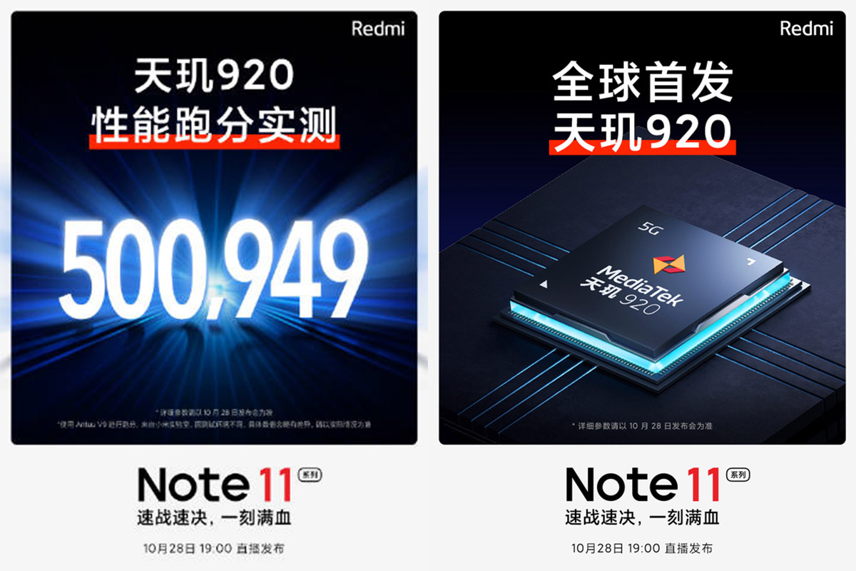 Iklan promosi Redmi Note 11 Pro yang menampilkan skor benchmark dan chipset Dimensity 920
