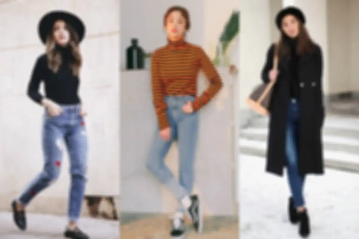 Paduan turtleneck dengan jeans