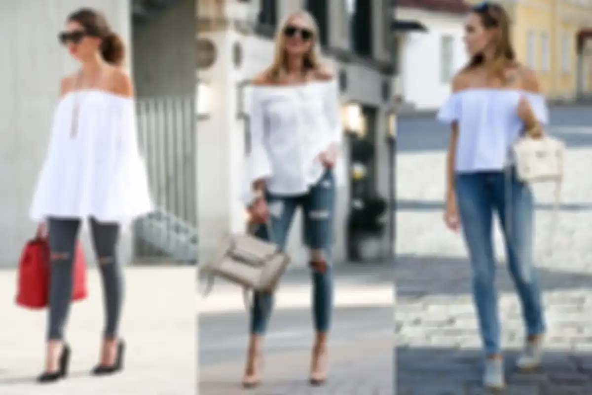 Paduan off shoulder top dan jeans