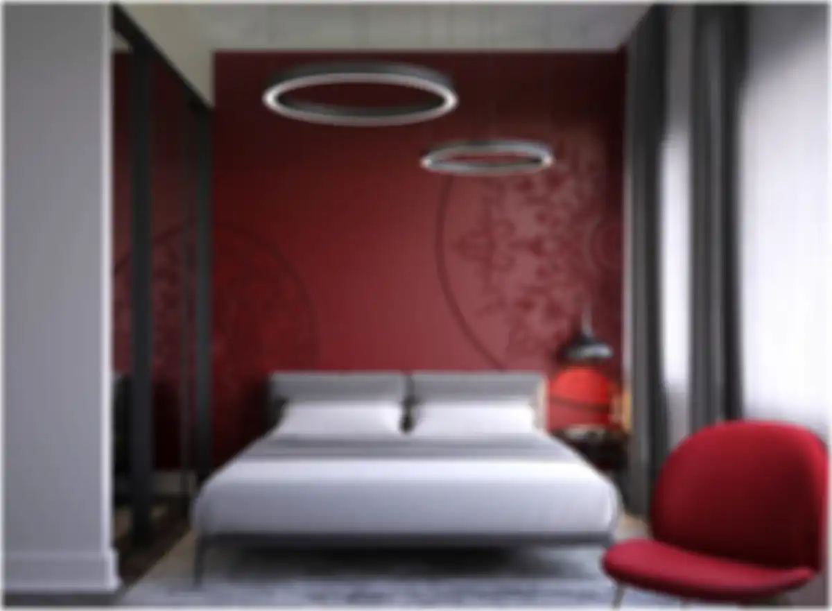 Ilustrasi kamar tidur berwarna merah