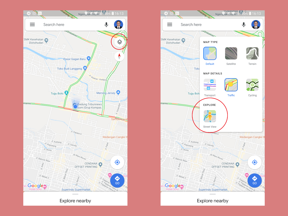 Memilih mode Street View