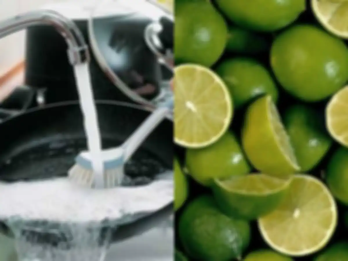 Perasan lemon membersihkan dengan cepat wajan yang ada noda lengket bekas masakan.