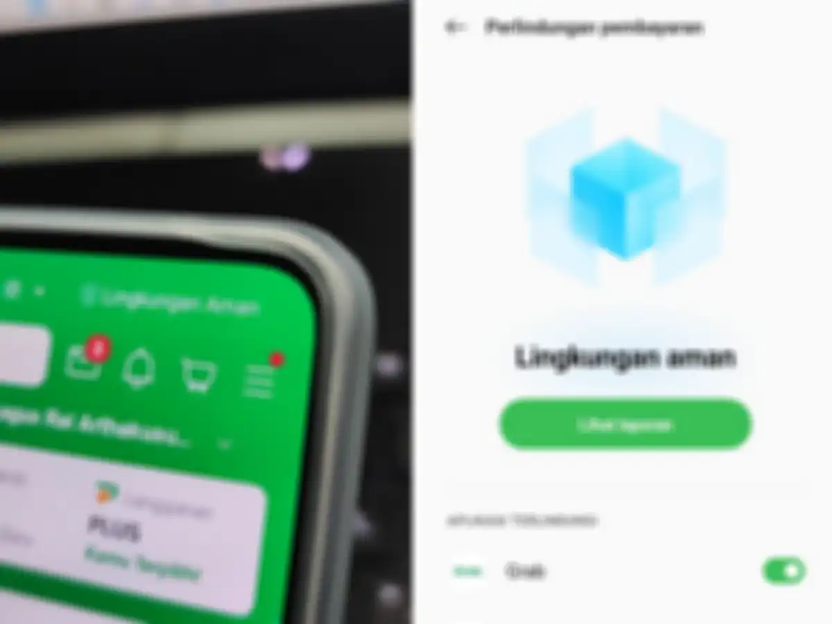 Tampilan ikon secure payment (kiri) dan tampilan menu pengaturan secure payment (kanan)
