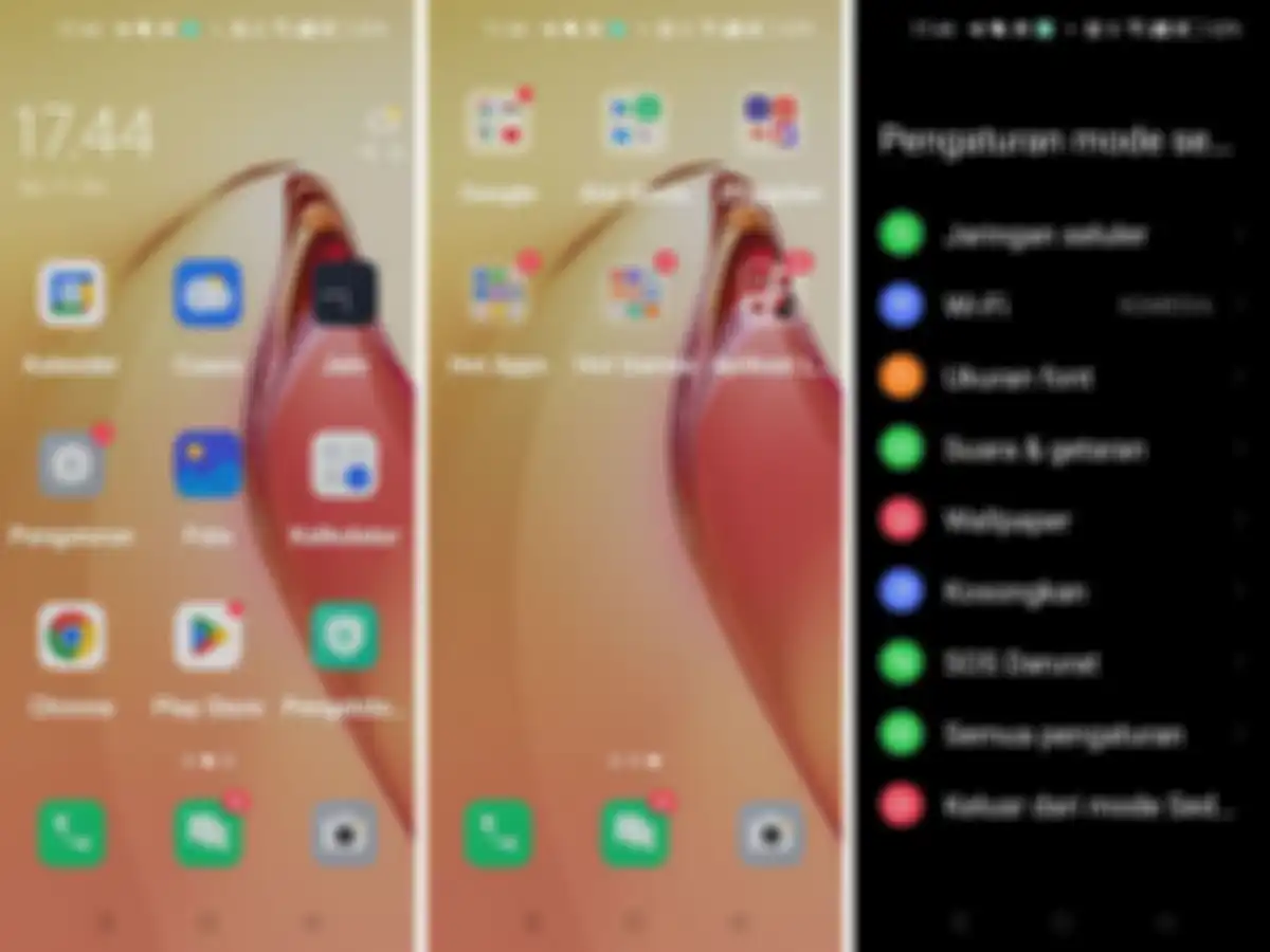 Tampilan mode sederhana di HP OPPO dengan tulisan dan logo ikon yang lebih besar dari biasanya