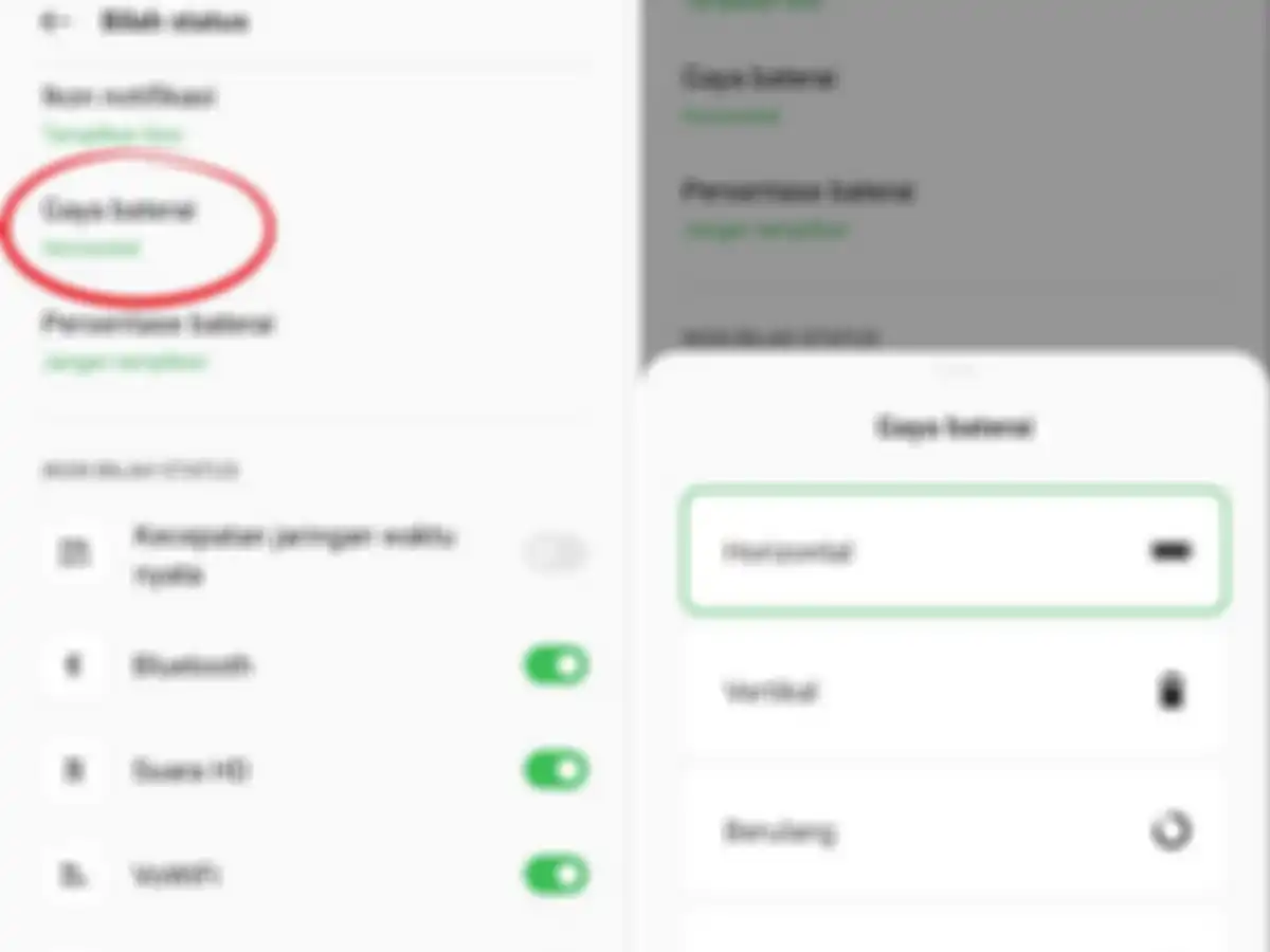 Pengguna bisa memilih gaya baterai untuk melihat desain baterai yang berbeda di OPPO A17