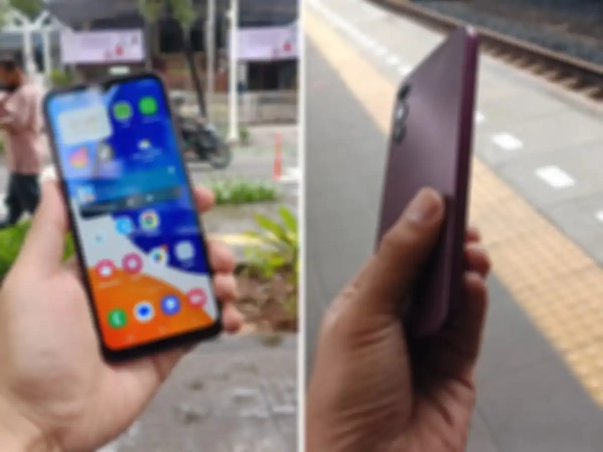 Bagian depan dan samping dari Samsung Galaxy A14 5G