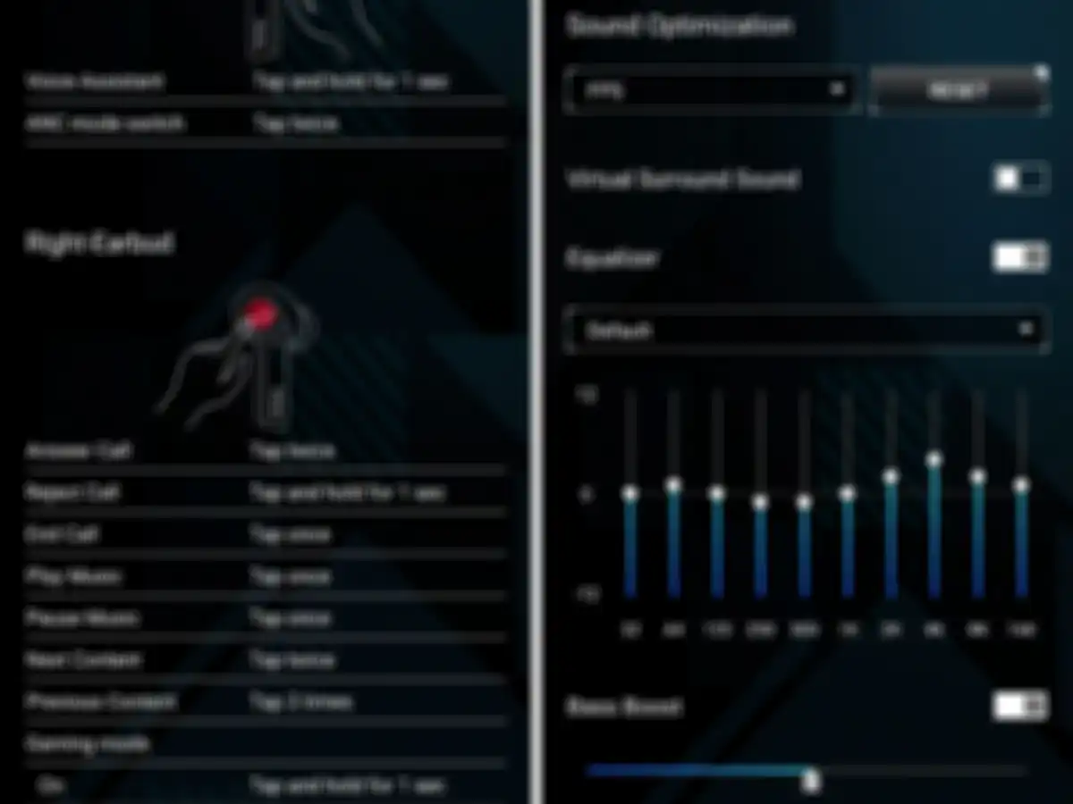 Tampilan dari aplikasi ROG Armory Crate untuk pengaturan ROG Cetra True Wireless