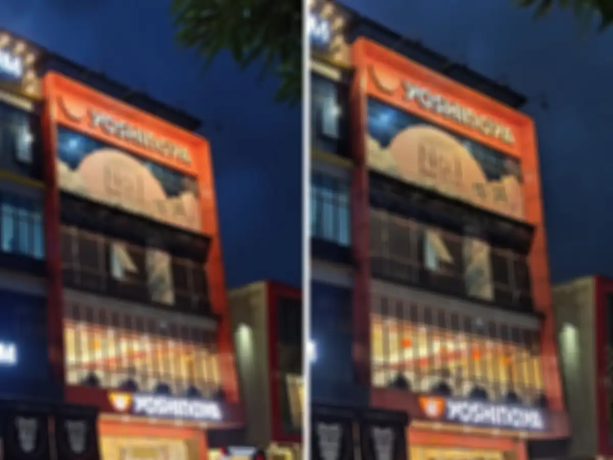 Foto tanpa modemalam (kanan) dan dengan mode malam (kanan)