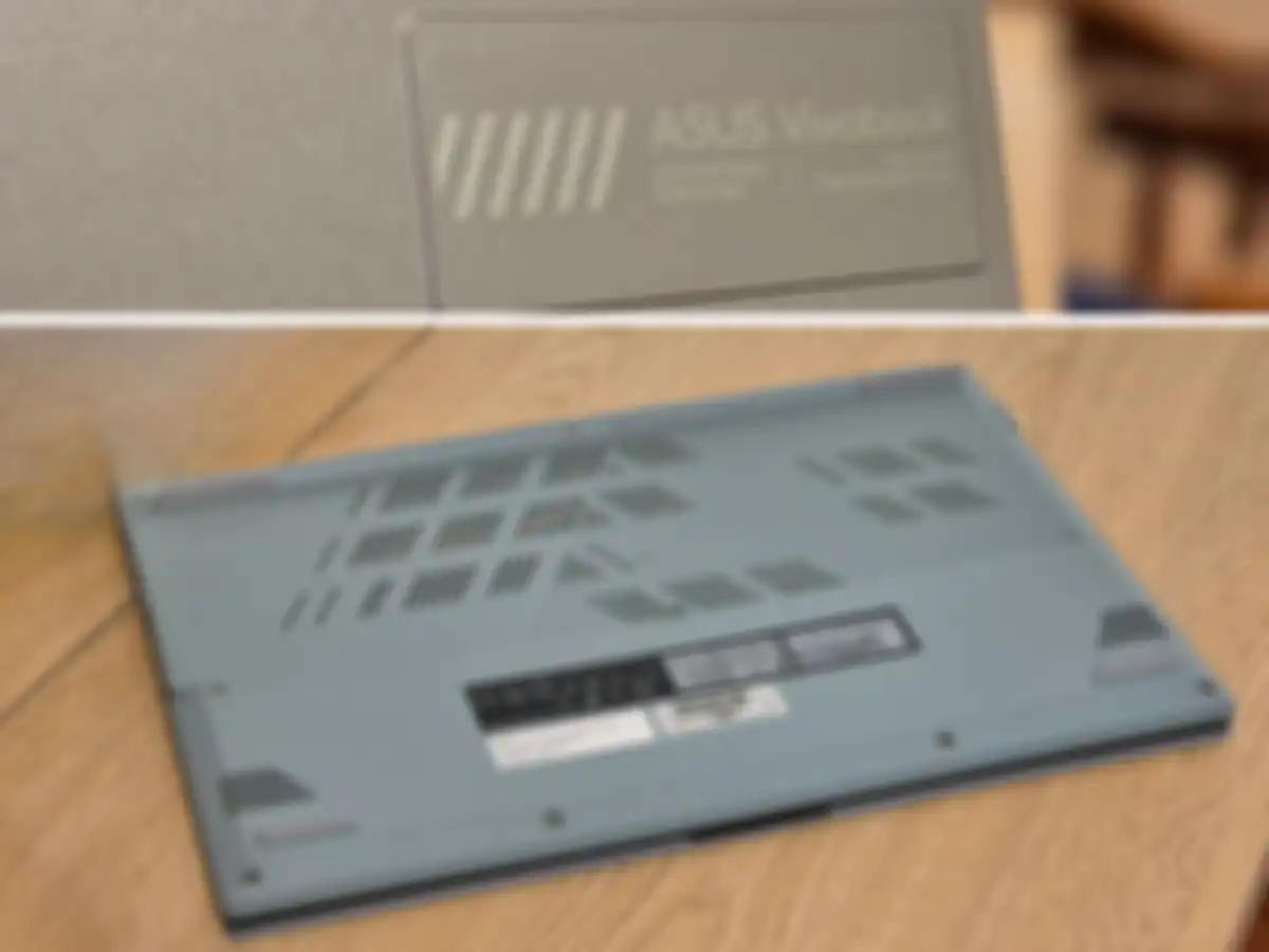 Badge ASUS Vivobook sebagai elemen terbaru laptop ASUS serta bagian bawah Vivobook GO 14