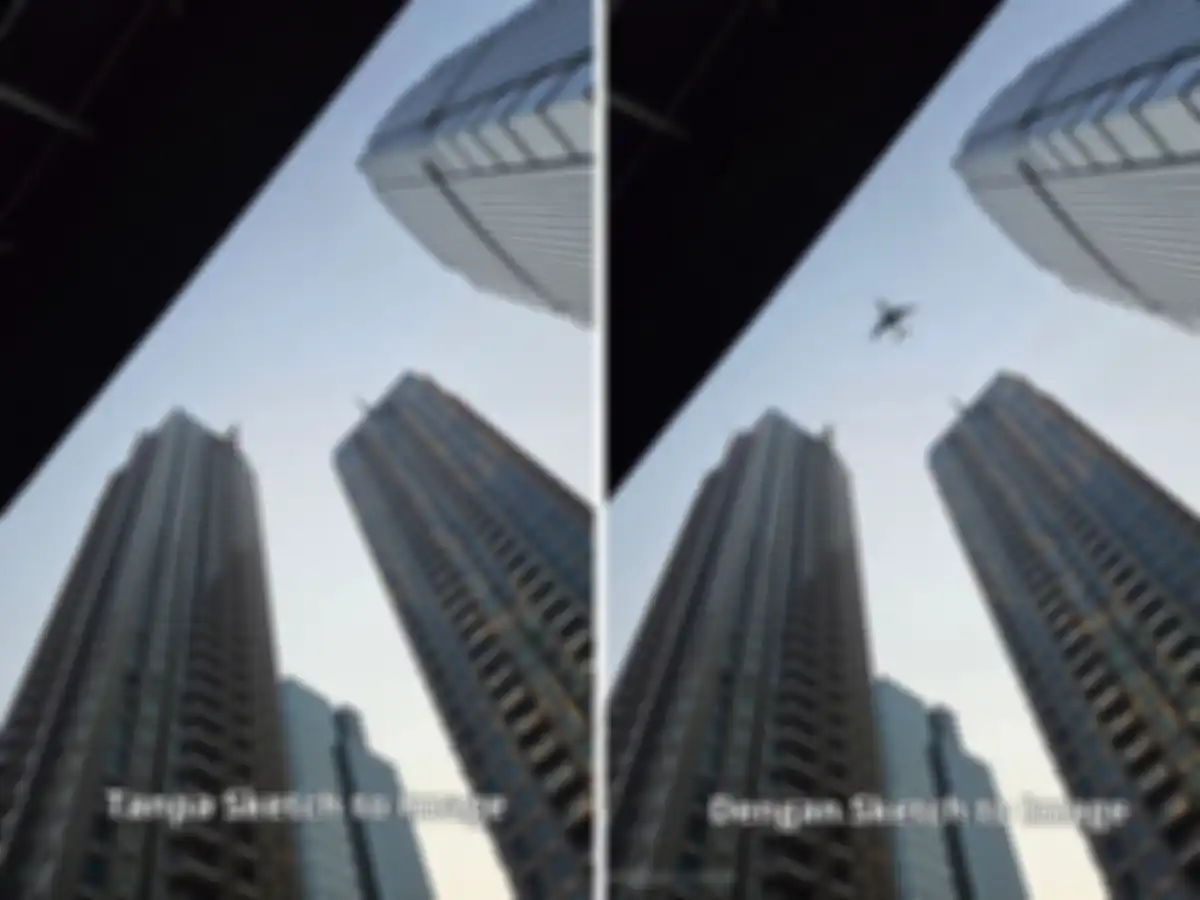 Menambah foto pesawat di tengah gedung jakarta menggunakan fitur AI Sketch to image