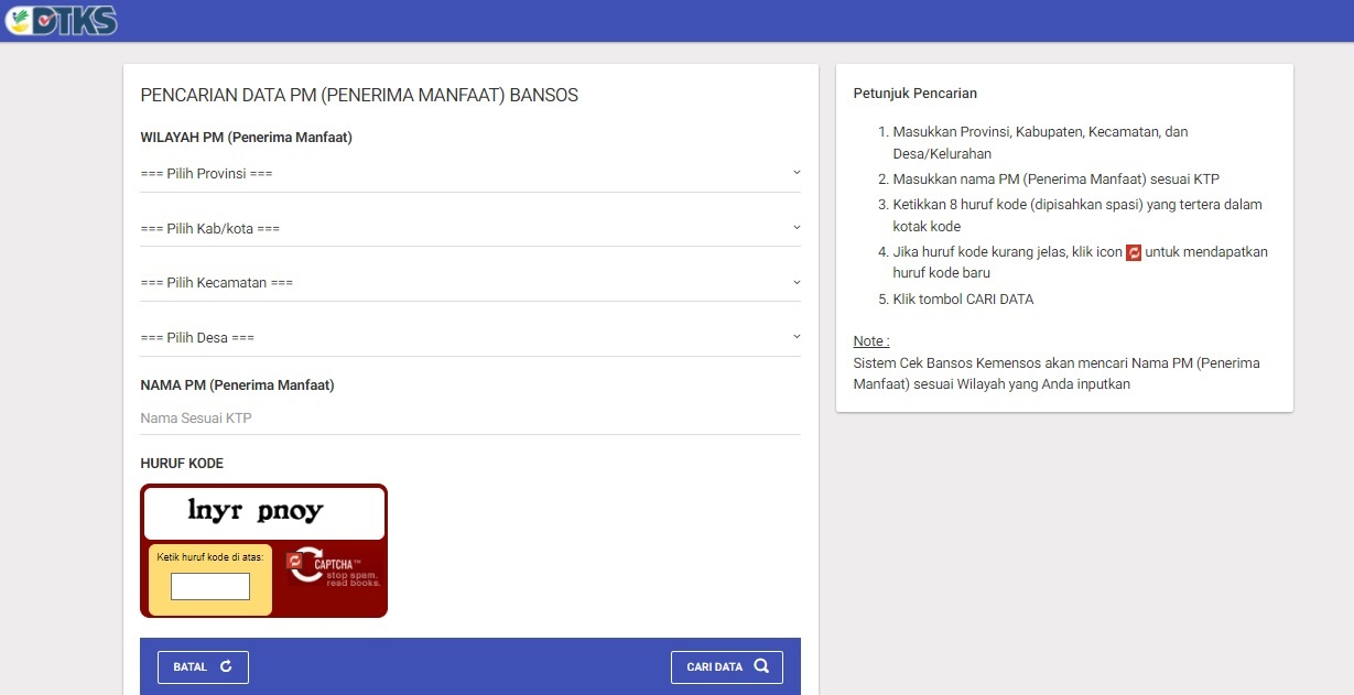 Cek penerima bansos via situs resmi kemensos