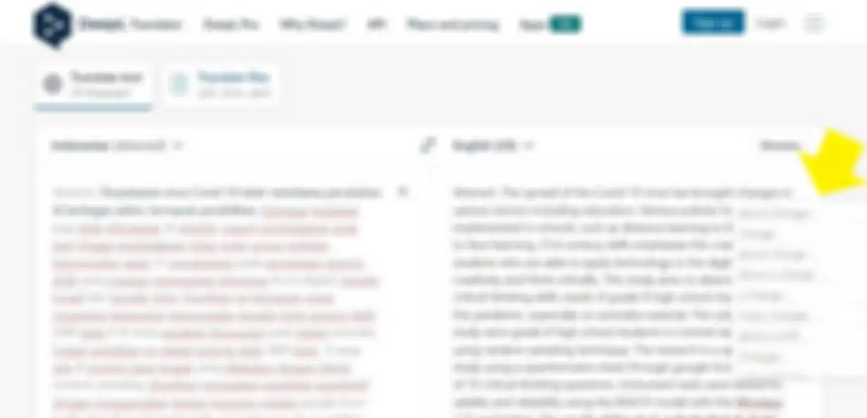 Hasil terjemahan dan padanan kata di Deepl Translator