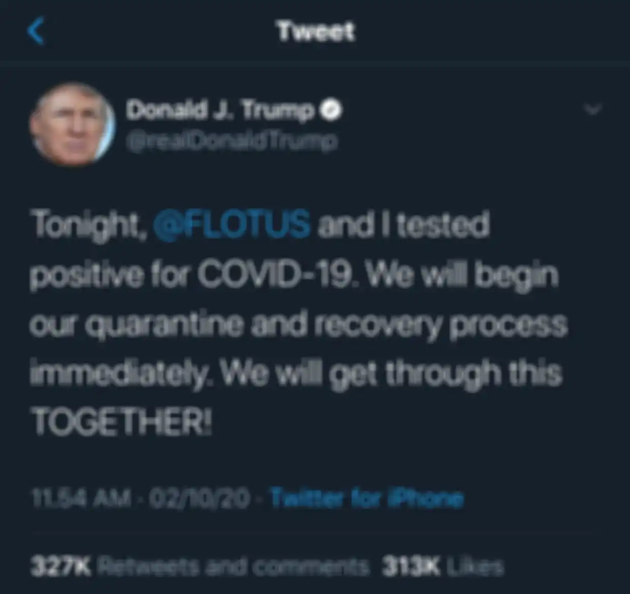 Pernyataan Donald Trump tentang dirinya dan istri, Melania Trump yang terinfeksi virus corona.
