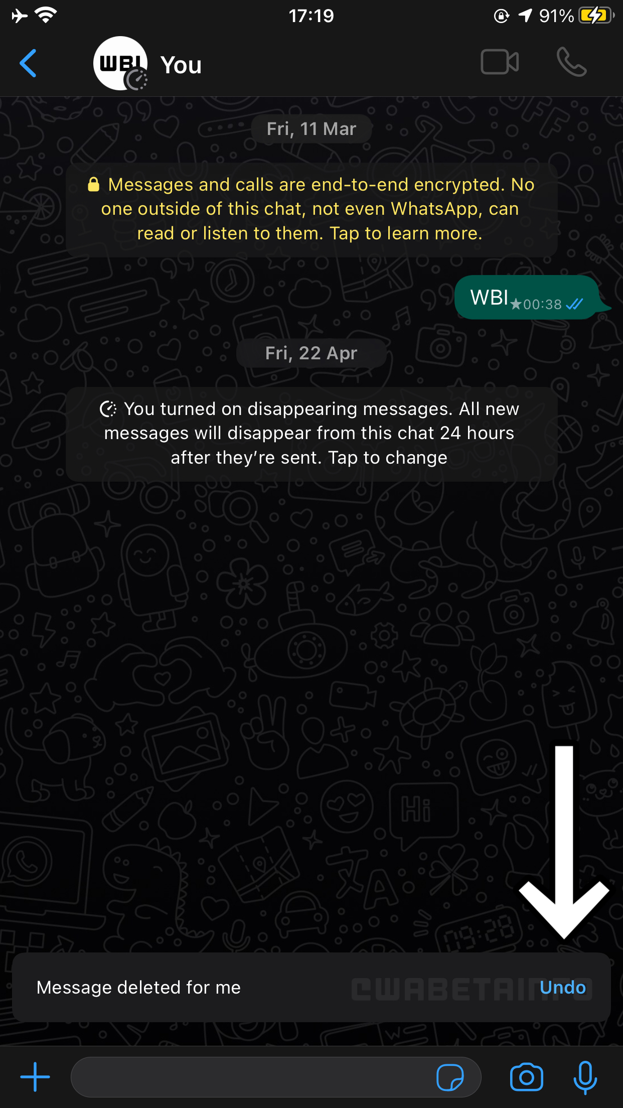 Tampilan pilihan Undo pada fitur Accidental Delete