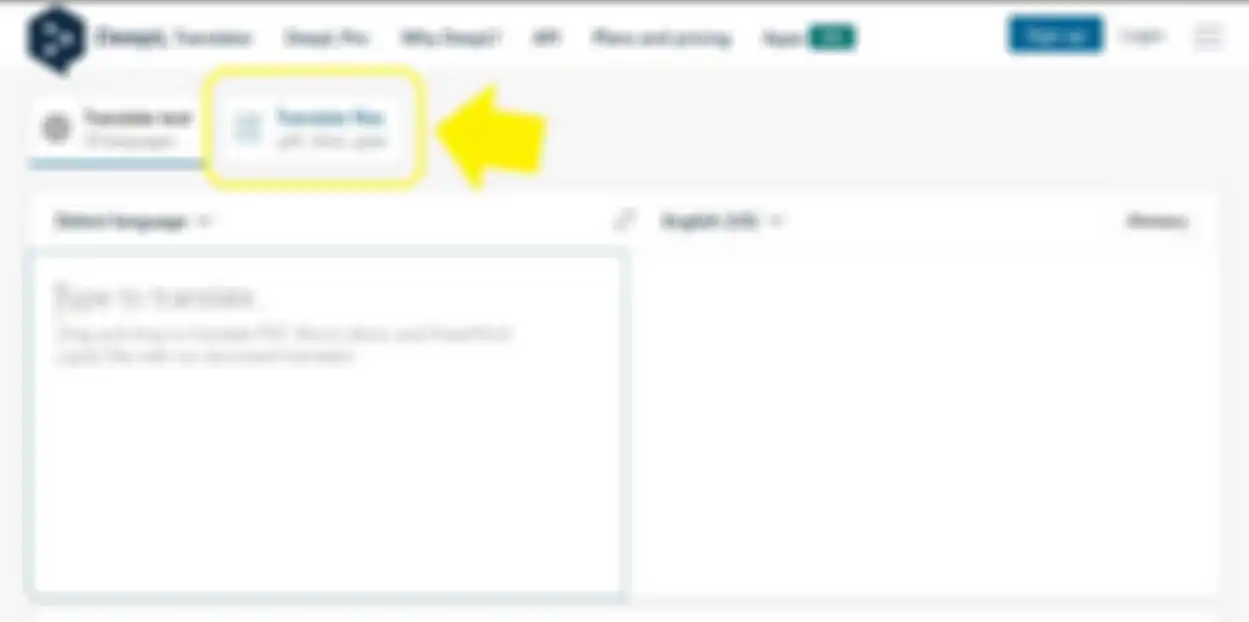 Tombol Translate files untuk memilih dokumen di Deepl Translator