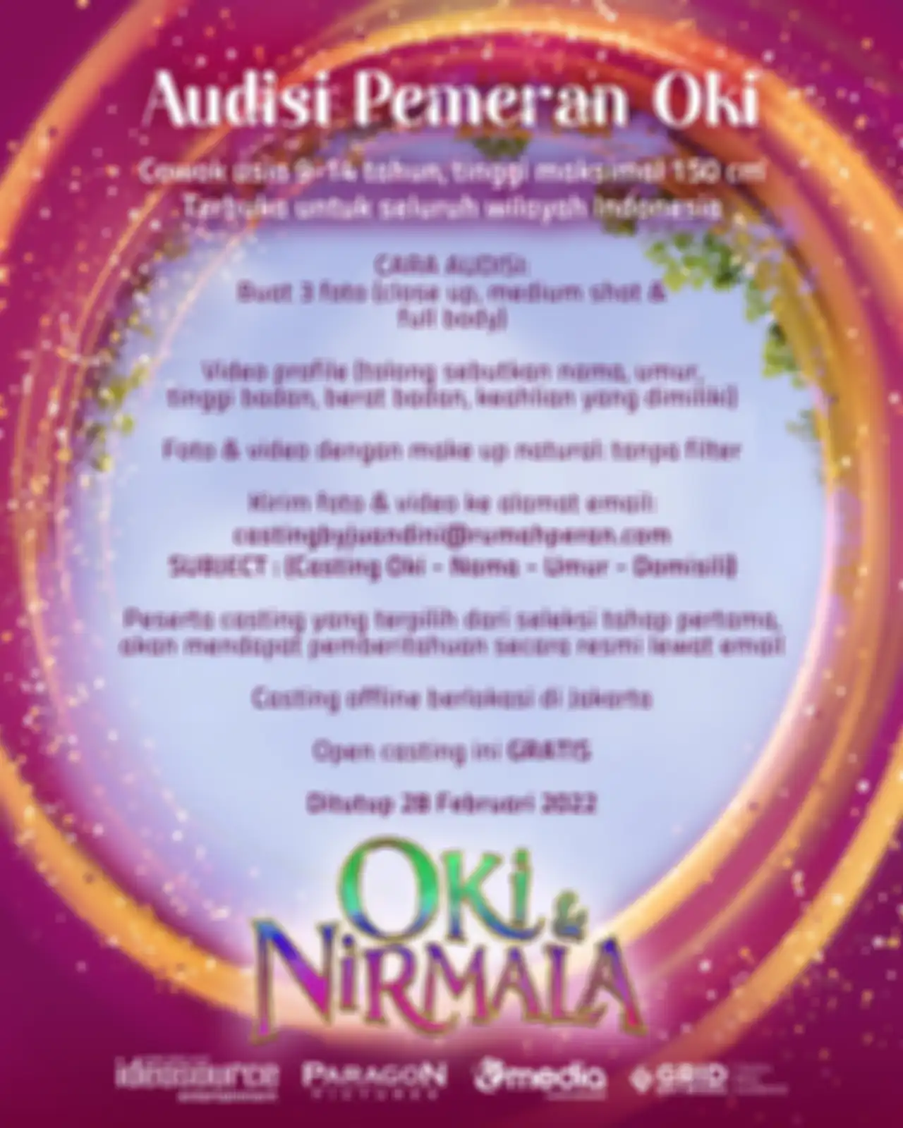 Syarat mengikuti open casting menjadi Oki.