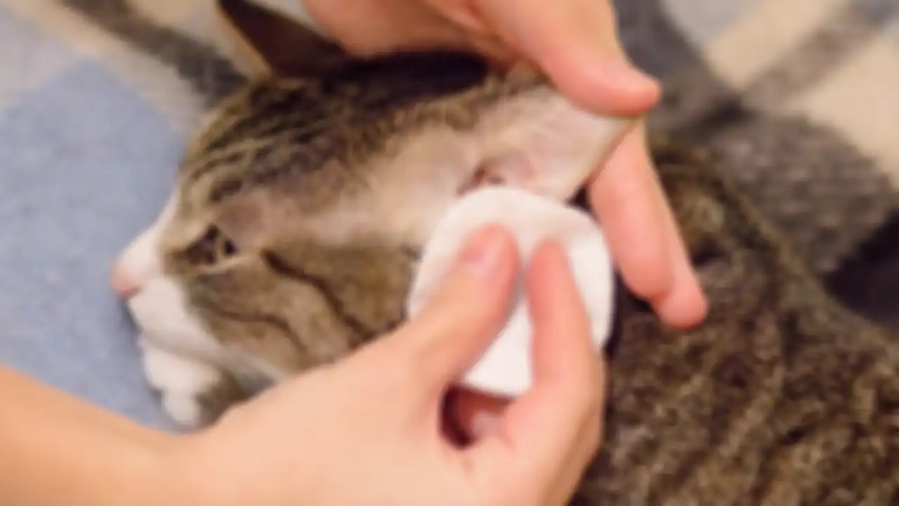 membersihkan telinga kucing