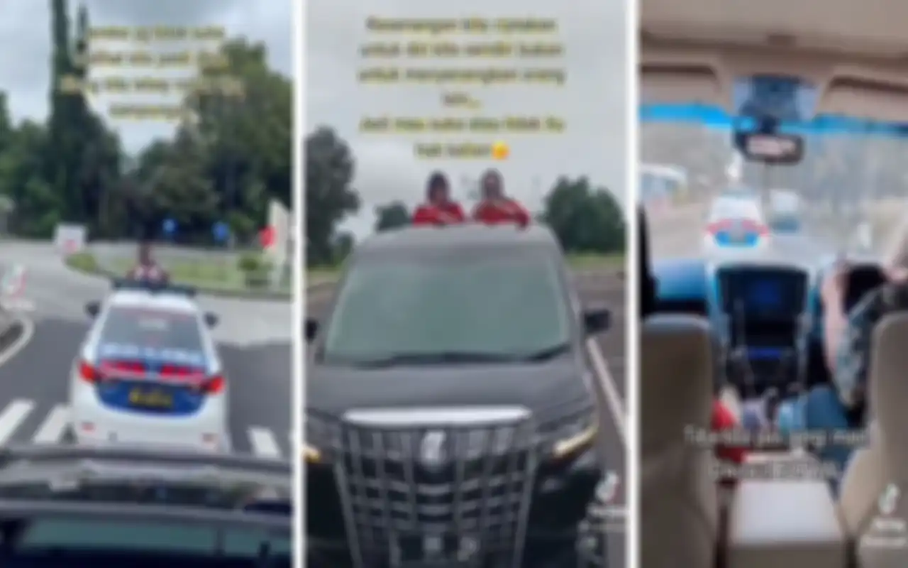 tangkap layar postingan Luluk Nuril saat naik Toyota Alphard dikawal Patwal.