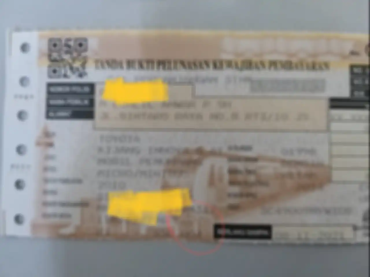 Letak tanda pajak progresif di STNK