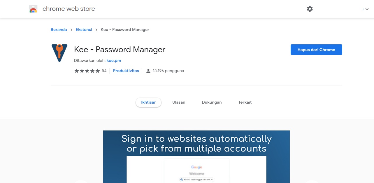 Kee Password Manager ekstension pada Chrome Web Store