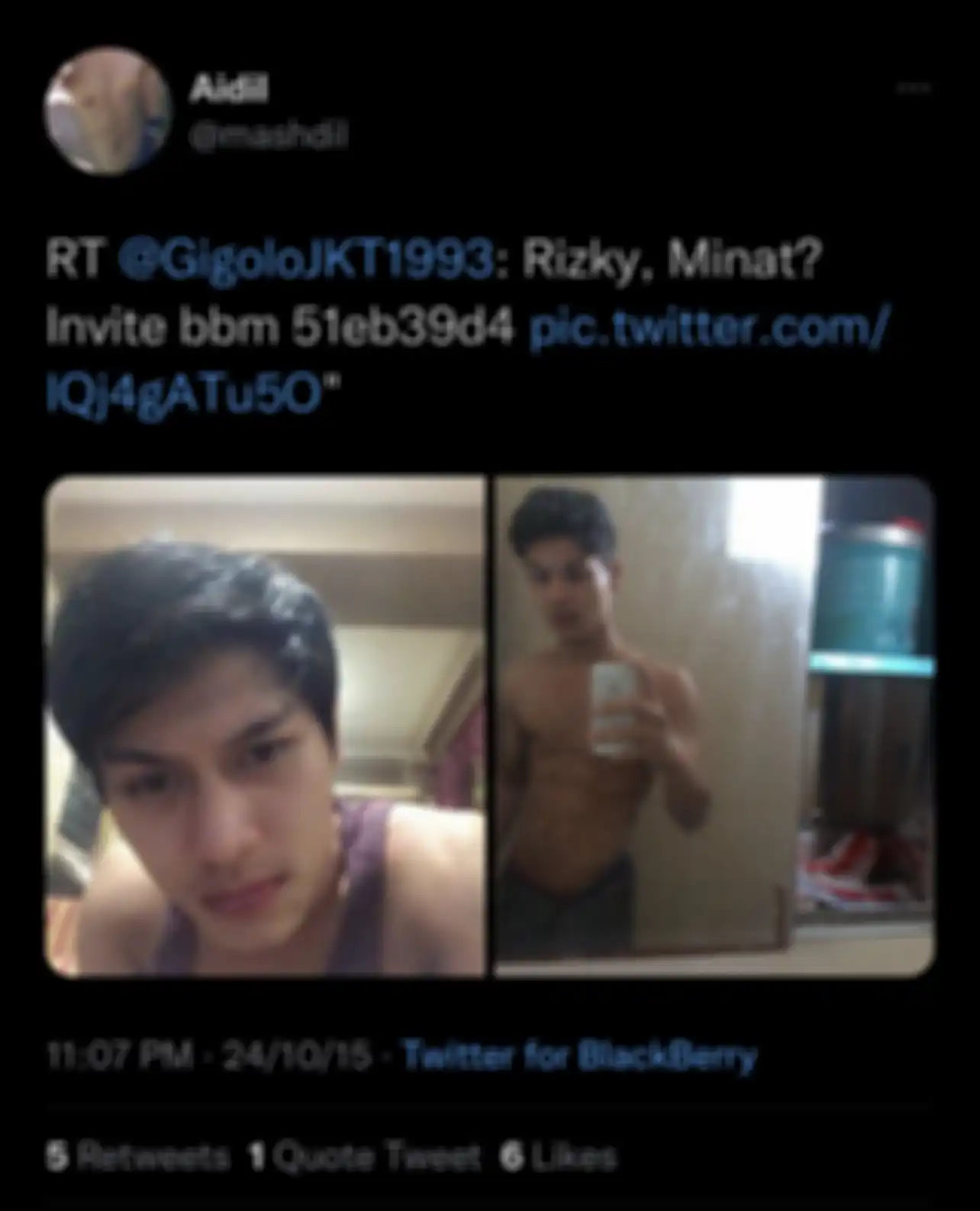 Muncul foto pria mirip Rizky Billar di sebuah akun Twitter yang menakana diri GigoloJKT1993