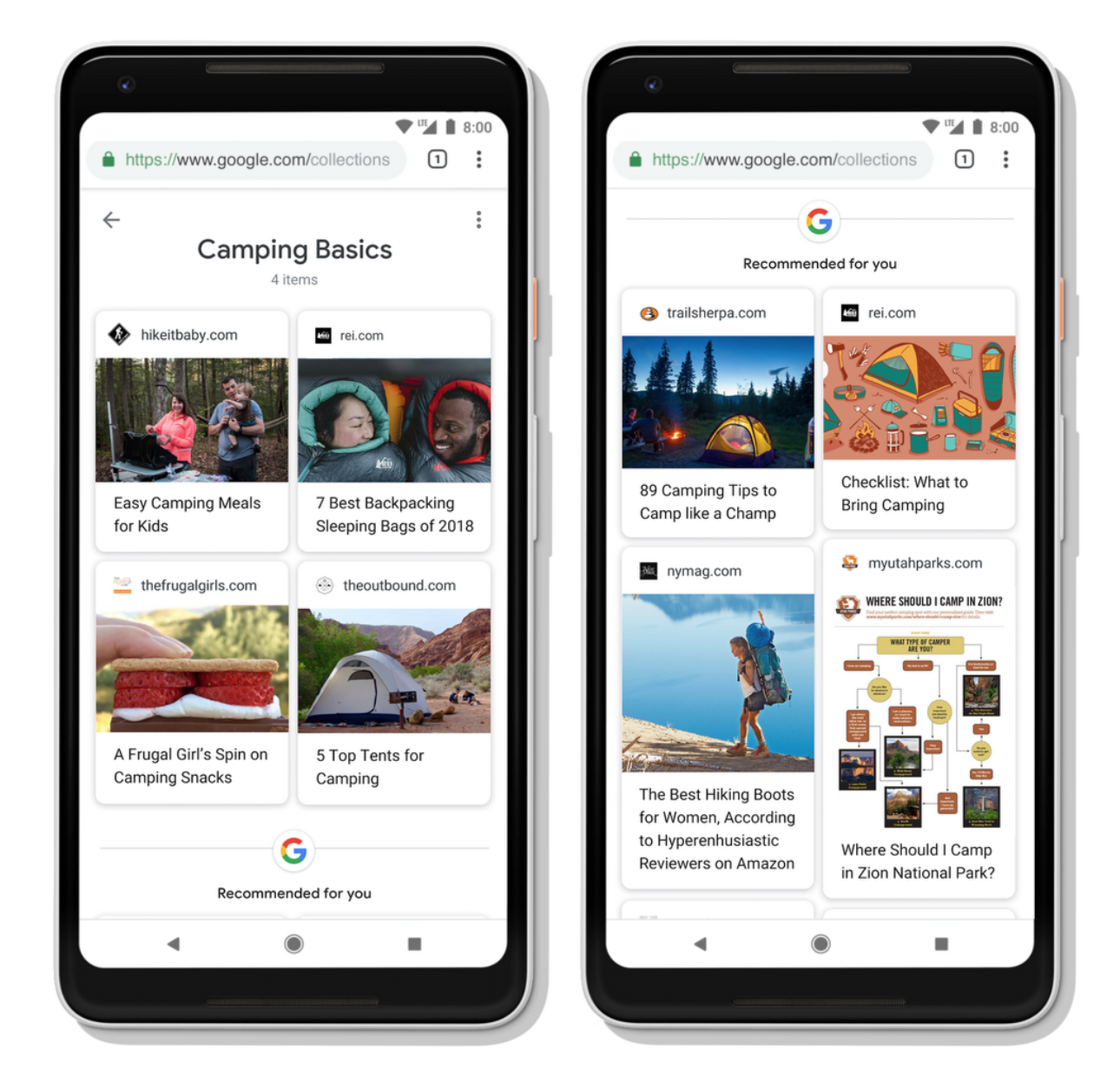 Contoh fitur koleksi dalam pencarian Google.