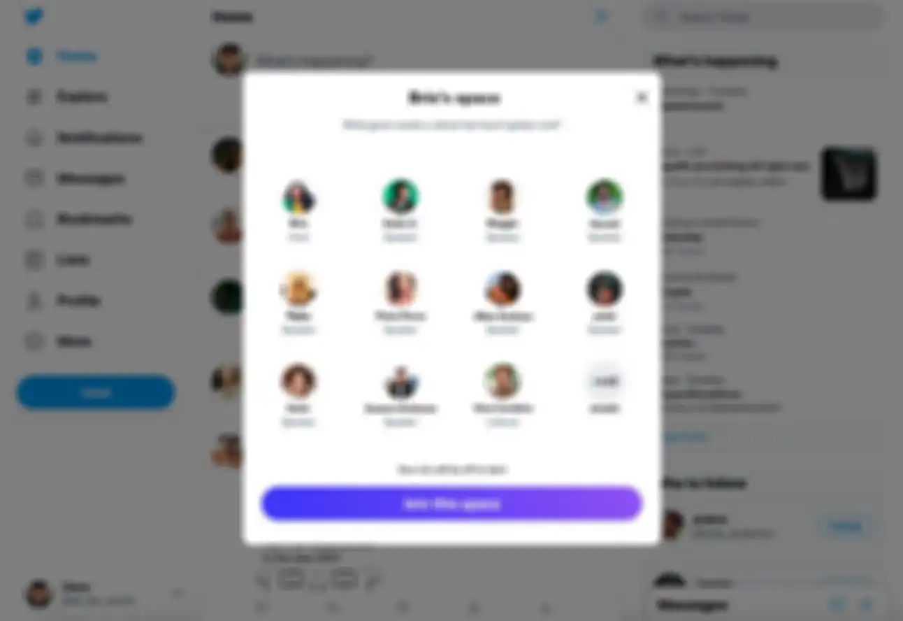 Tampilan UI Twitter Spaces versi web yang bisa diakses lewat browser desktop
