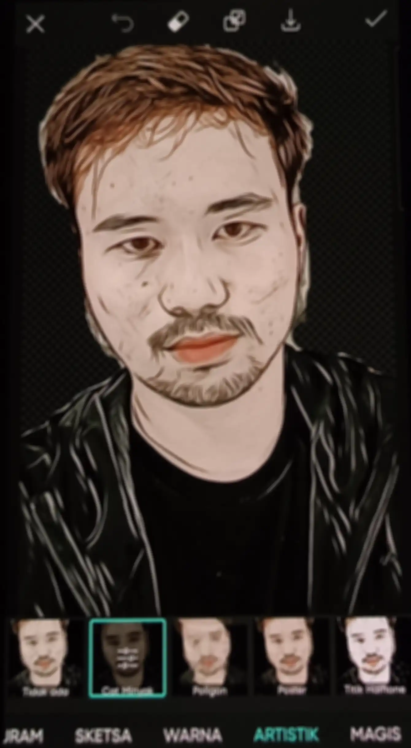 Proses edit foto jadi kartun di PicsArt.