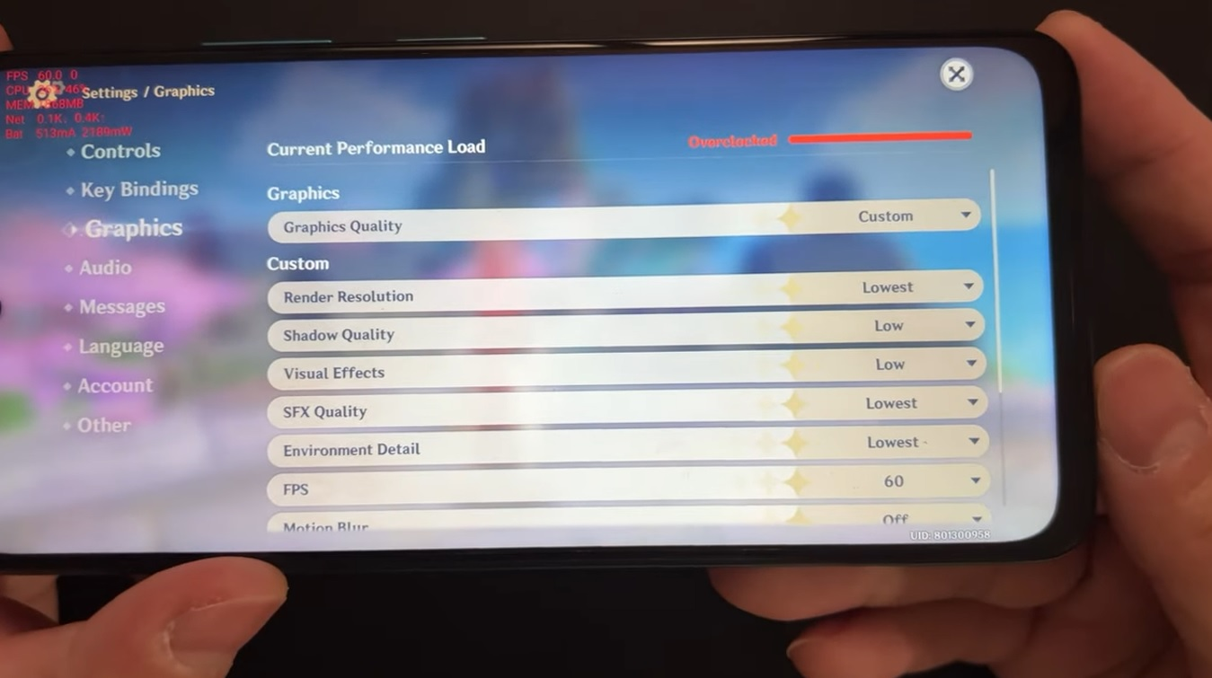 Pengaturan grafis POCO M4 Pro 5G di game Genshin Impact