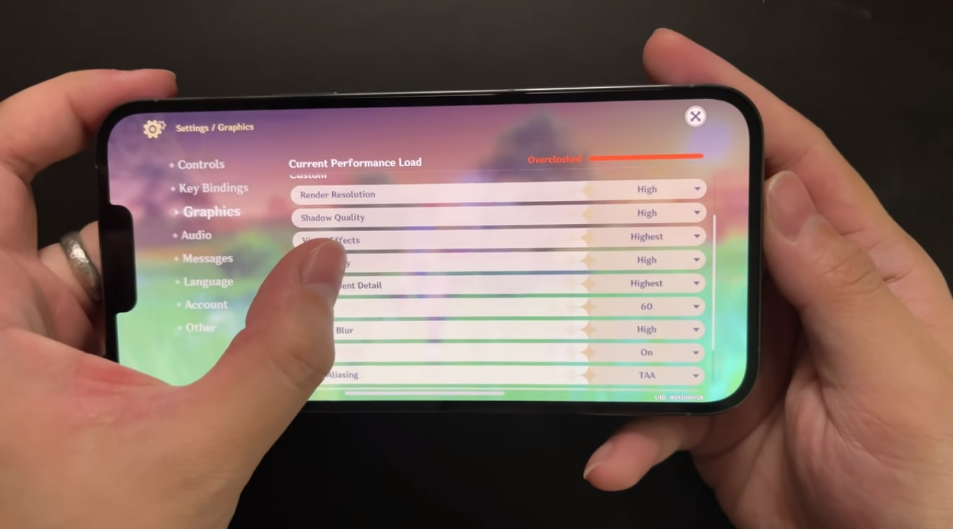 Settingn grafis Genshin Impact di iPhone 13 Pro Max