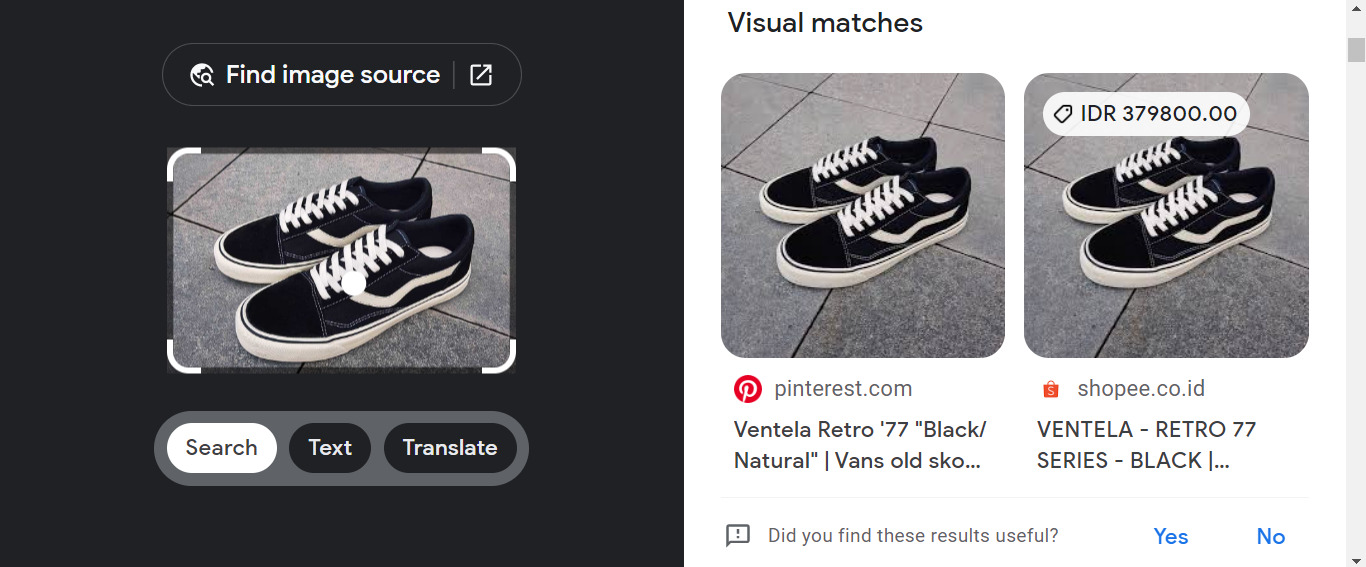 Hasil pencarian gambar pada Google Lens di Google Sarch