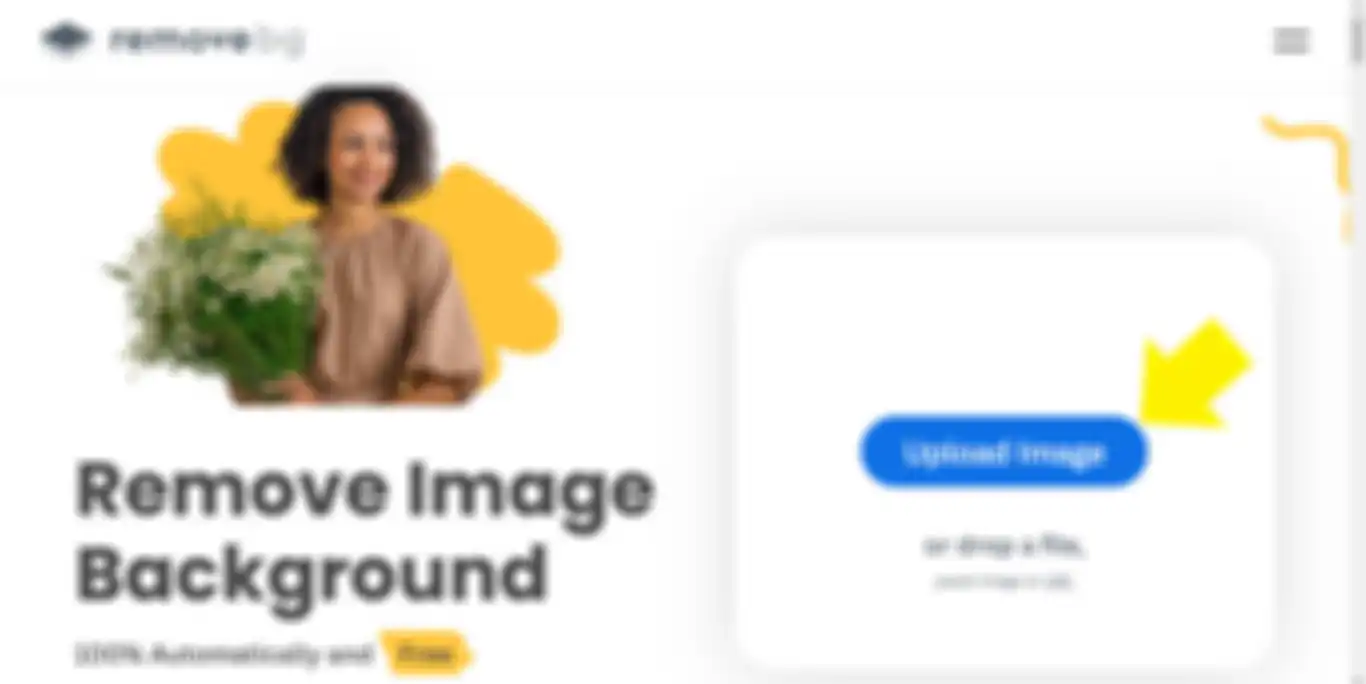 Tampilan awal situs Remove.bg dan tombol Upload Image.