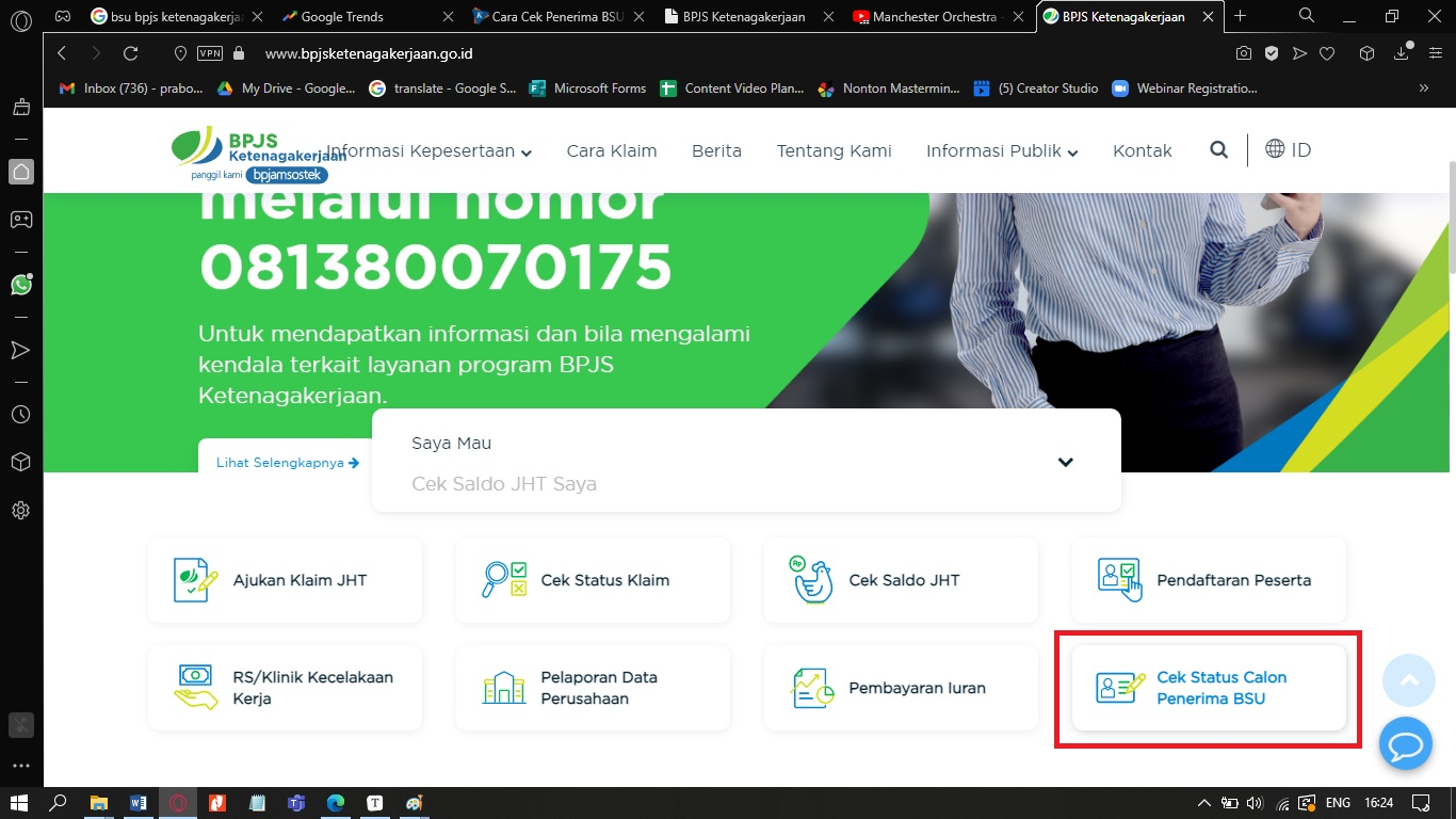 Tombol cek status calon penerima bsu