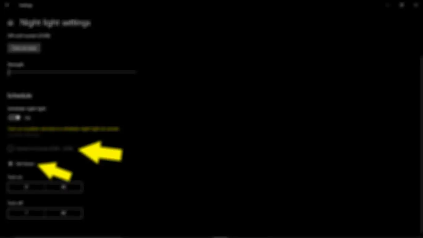 Pilihan Sunset to sunrise & set hour pada Windows 10