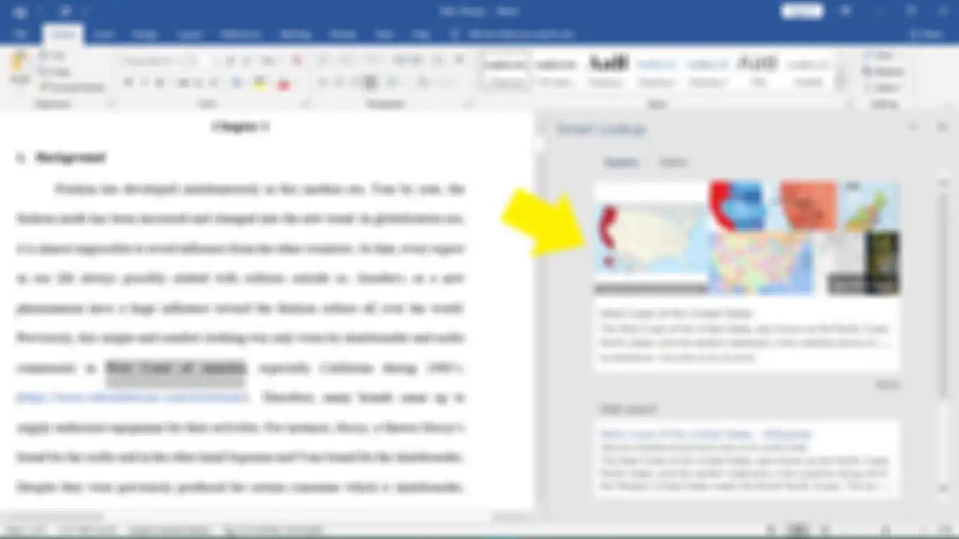 Hasil pencarian sumber skripsi menggunakan fitur Smart Lookup di Microsoft Word 