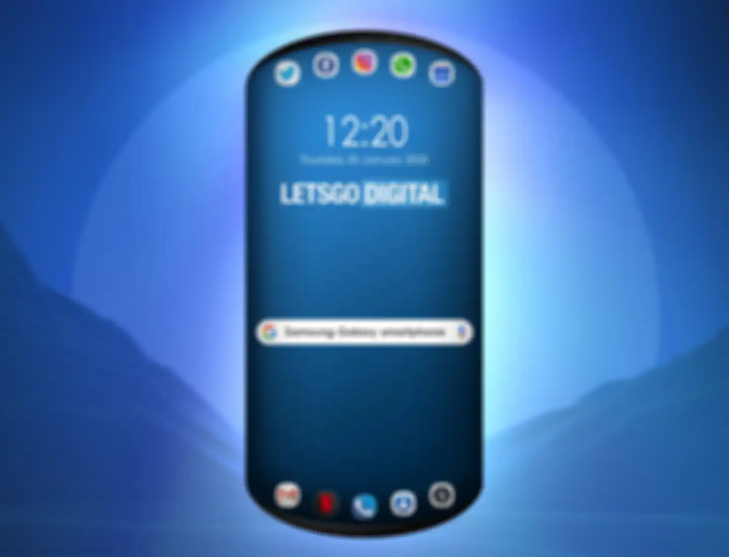 Paten layar Samsung berbentuk bundar di sisi atas dan bawahnya.