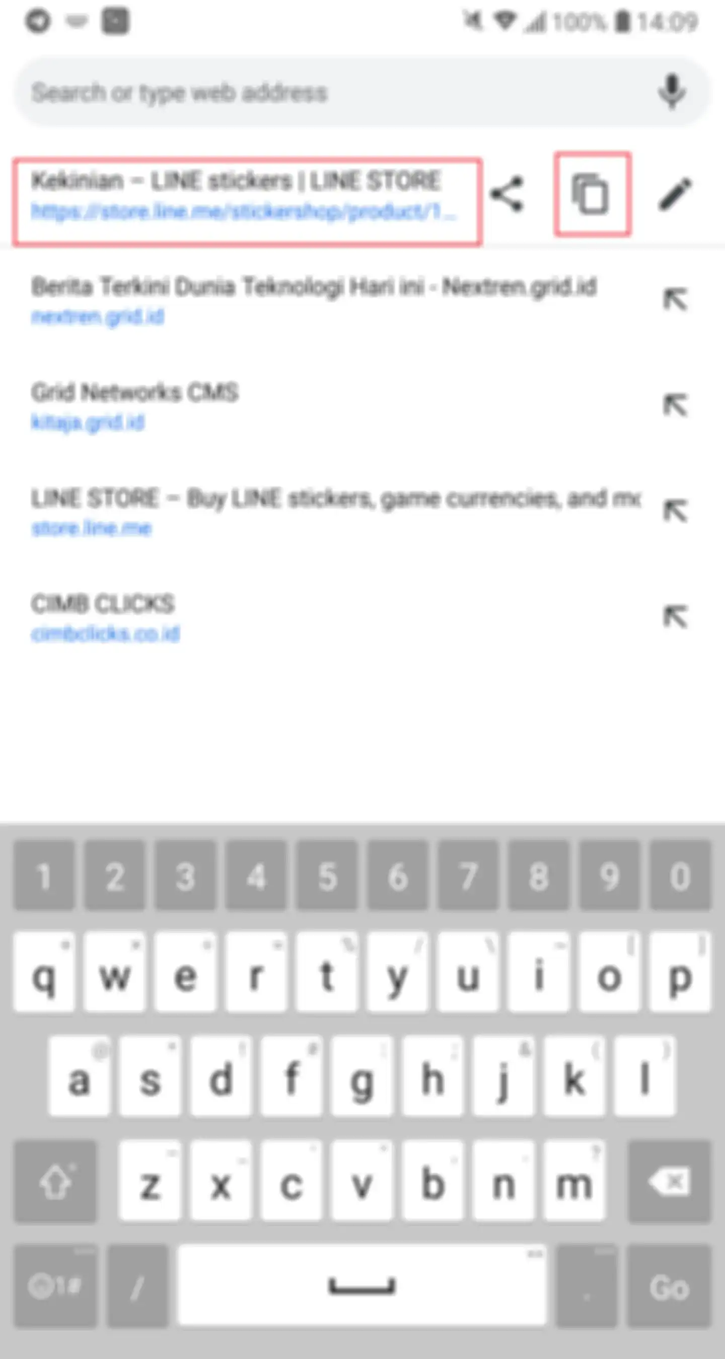 Copy link sticker yang telah dipilih