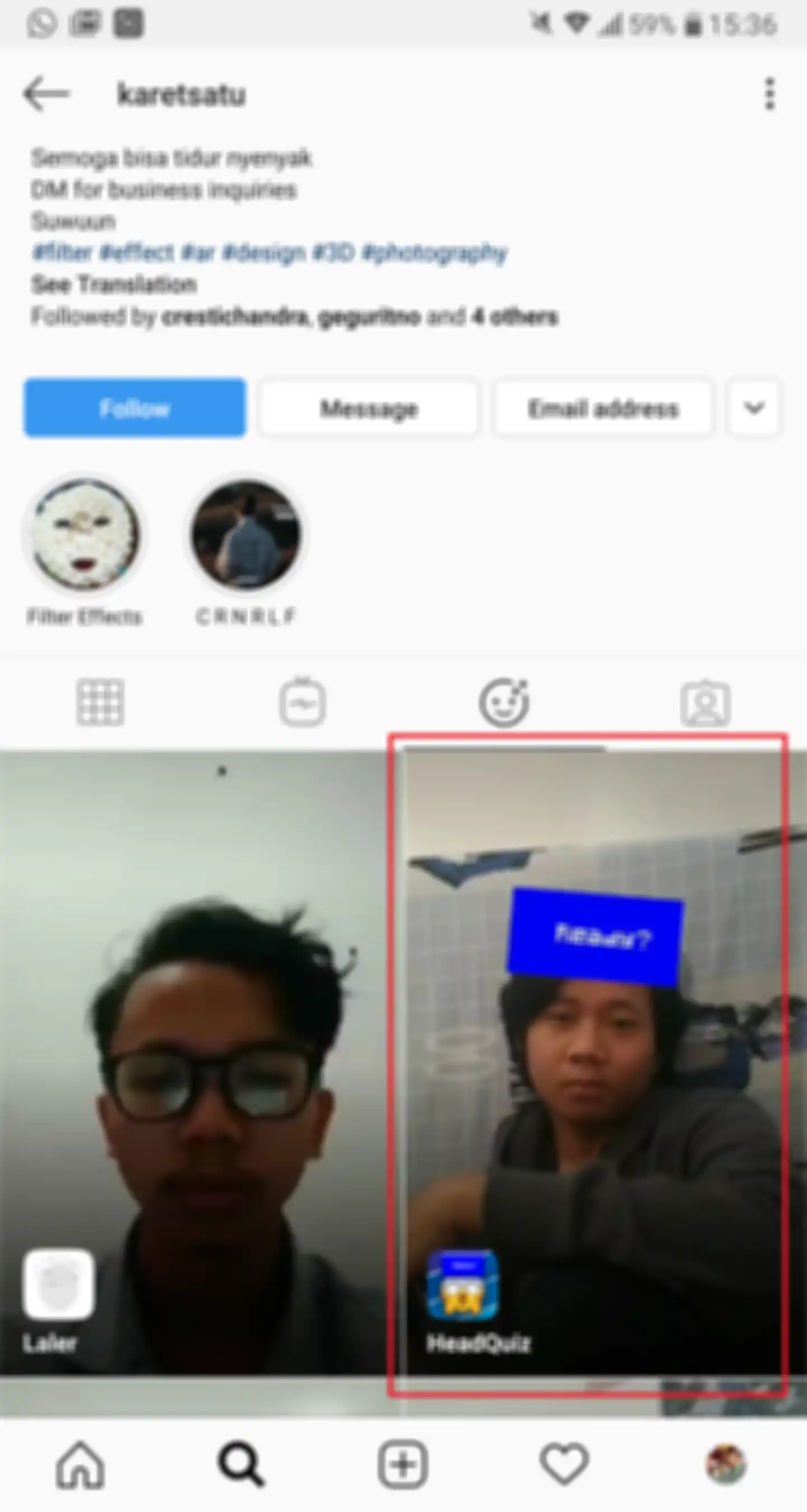 Pilih efek HeadQuiz