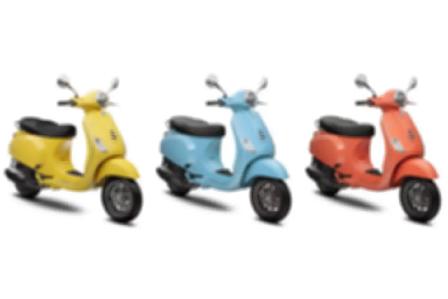 (Kiri ke kanan) Pilihan warna baru Vespa LX 125 i-get, Yellow Lime, Blue Capri, dan Orange Corallo