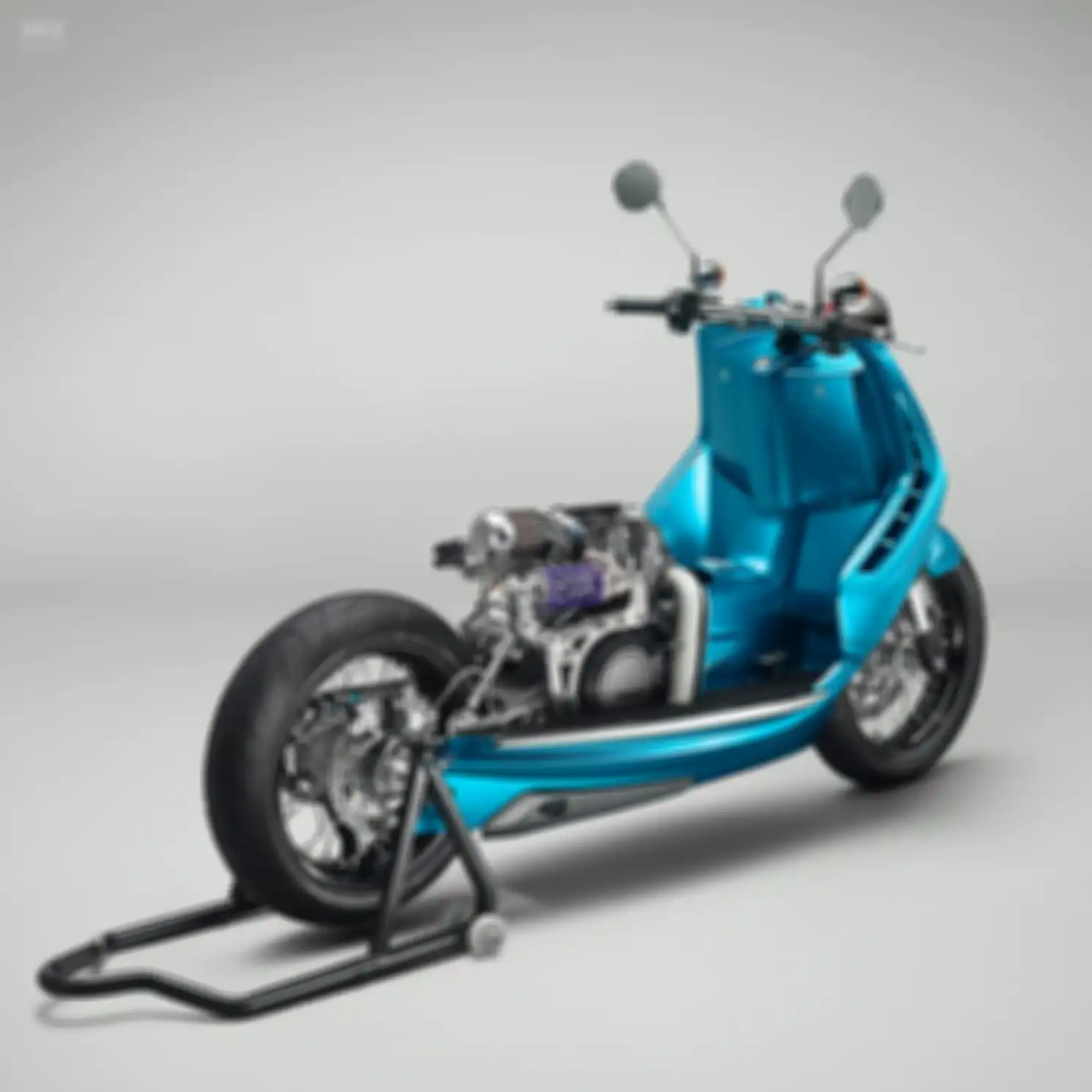 Mesin terlihat saat body custom dibuka. 