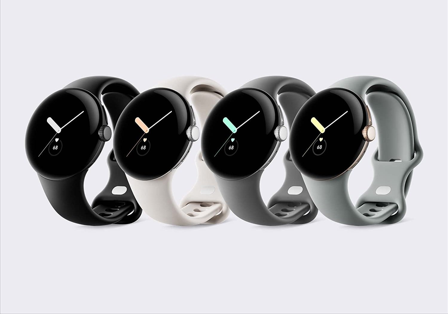 Empat varian warna Active Band bawan pada Google Pixel Watch.