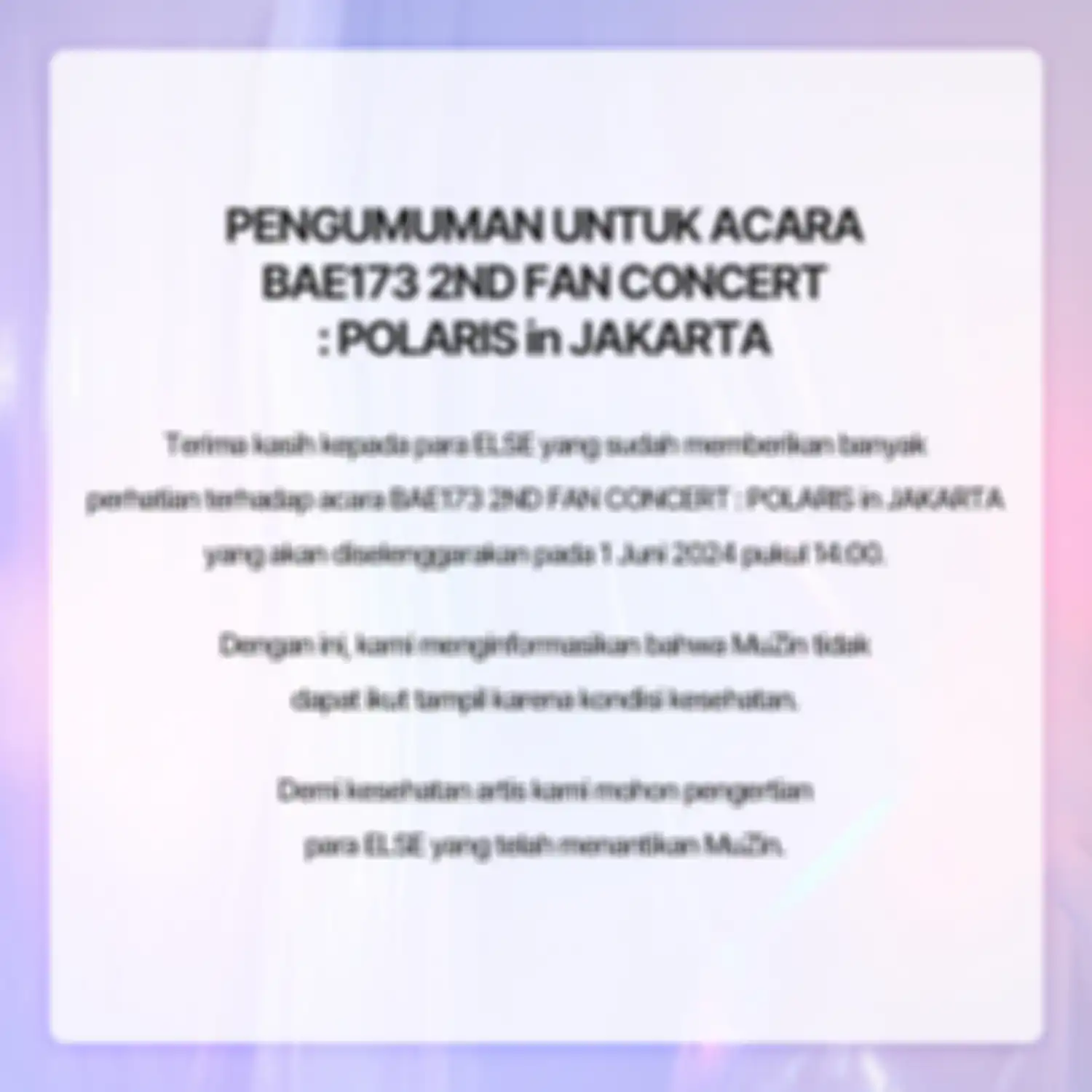 Pengumuman Muzin absen di fancon BAE173 