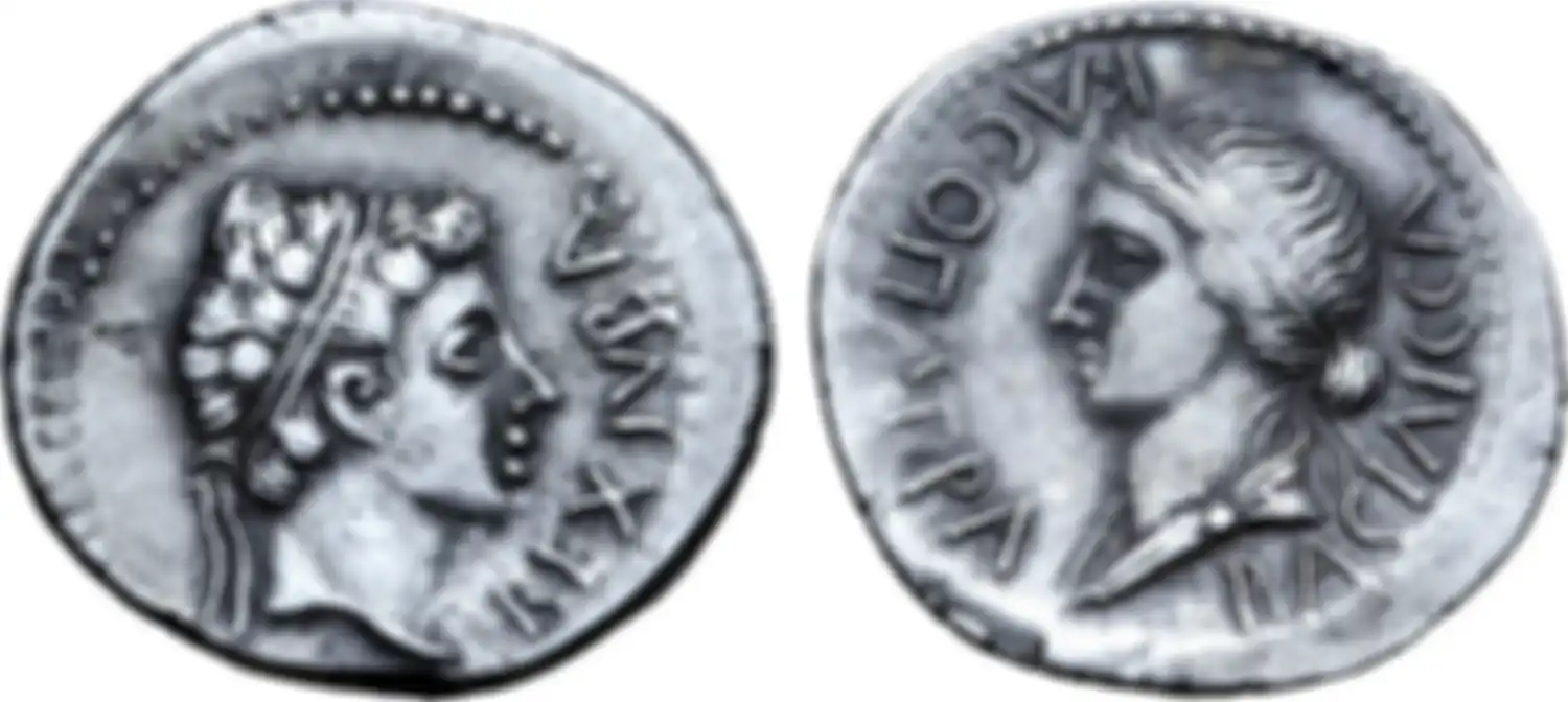 Koin dengan gambar Cleopatra Selena dan suaminya, Juba II.